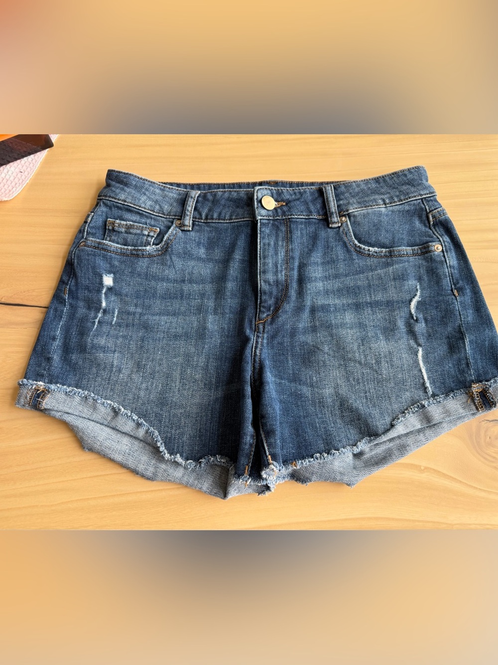 DL1961 Indigo Blue Denim Shorts with Contrast Stitching